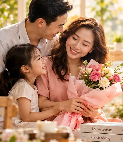 Gia đình quây quần bên nhau trong không gian ấm áp